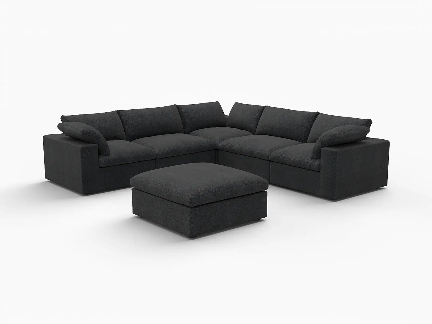 WJS Home 6 Piece Cotton and Linen Black V shaped Sectionals 160 Storage Ottoman 5 Seater_5