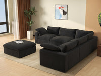 WJS Home 6 Piece Cotton and Linen Black V shaped Sectionals 160 Storage Ottoman 5 Seater_7