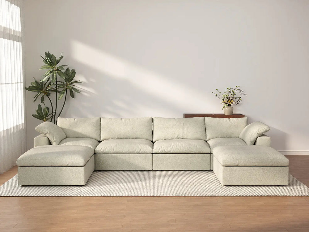 WJS Home 6 Piece Cotton and Linen Khaki U shaped Sectionals 160 Cloud Like Comfort 4 Seater_2