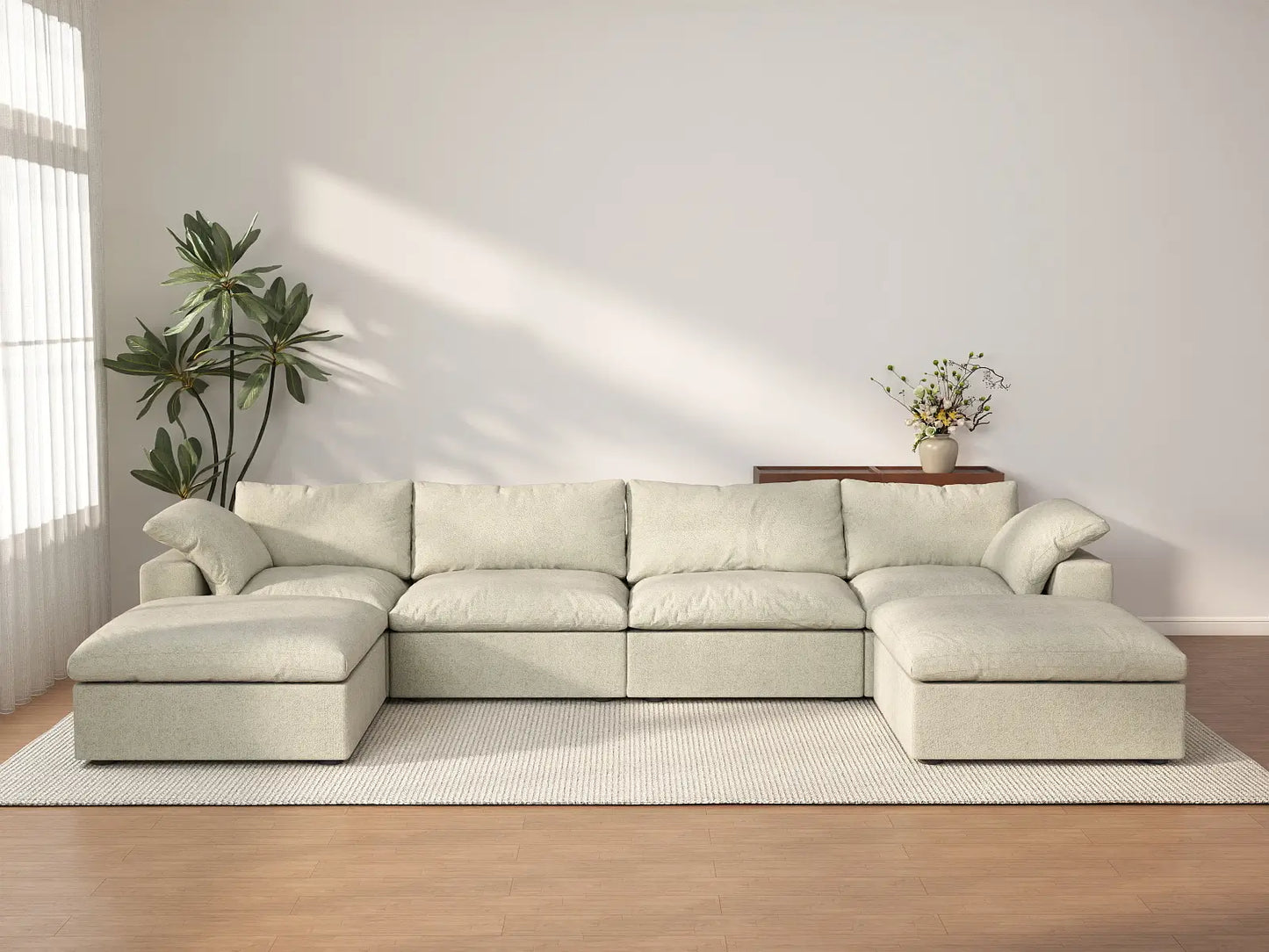 WJS Home 6 Piece Cotton and Linen Khaki U shaped Sectionals 160 Cloud Like Comfort 4 Seater_2