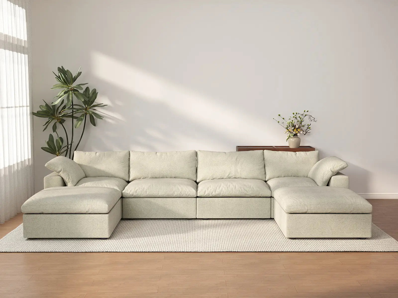 WJS Home 6 Piece Cotton and Linen Khaki U shaped Sectionals 160 Cloud Like Comfort 4 Seater_2