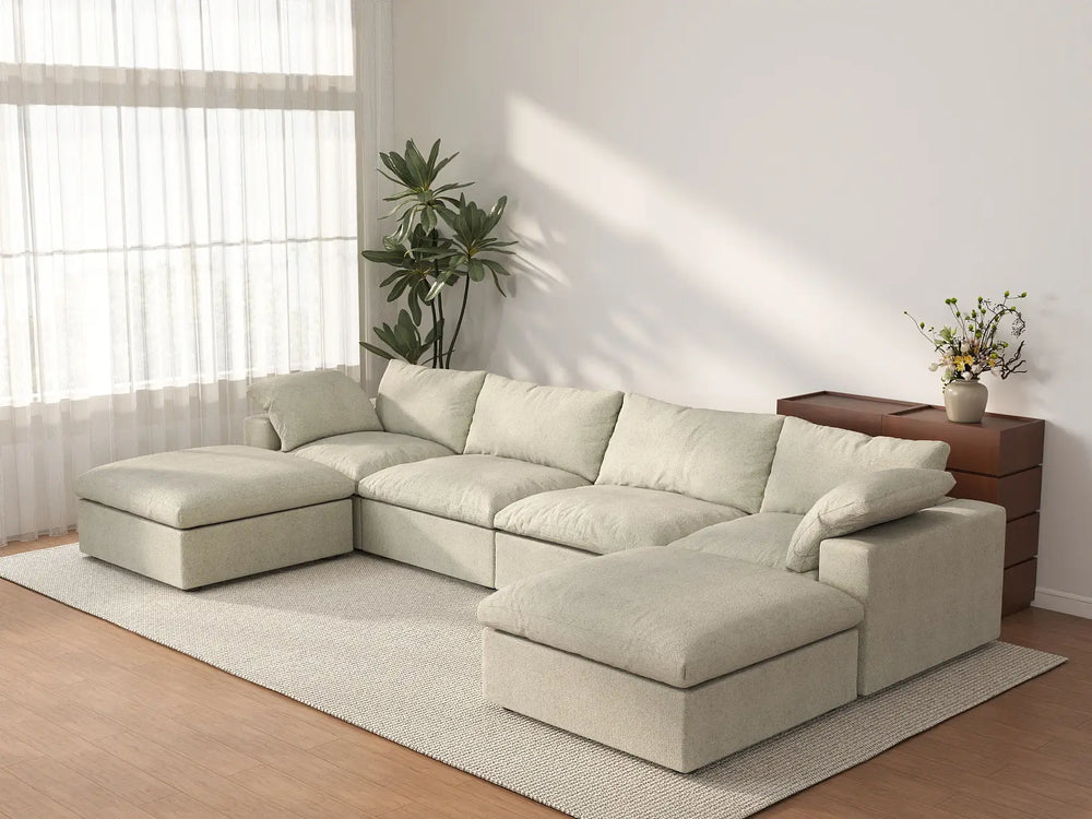 WJS Home 6 Piece Cotton and Linen Khaki U shaped Sectionals 160 Cloud Like Comfort 4 Seater_3