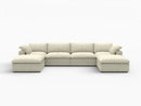 Deluxe Premium Cloud Sectional Sofas Covers | Khaki Cotton and Linen Sofa Cover for 4-Seater With 2 Ottomans