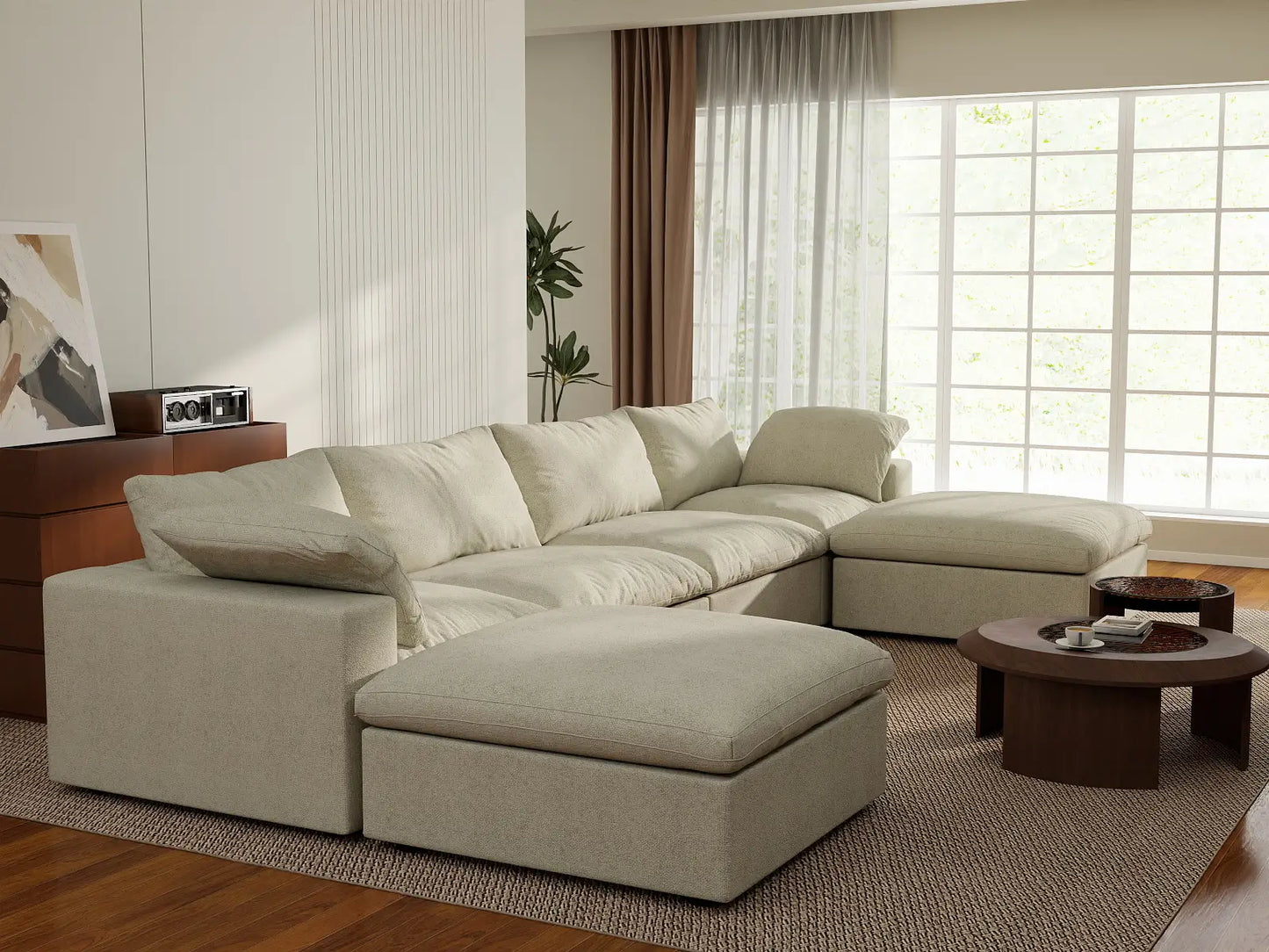 WJS Home 6 Piece Cotton and Linen Khaki U shaped Sectionals 160 Cloud Like Comfort 4 Seater_7