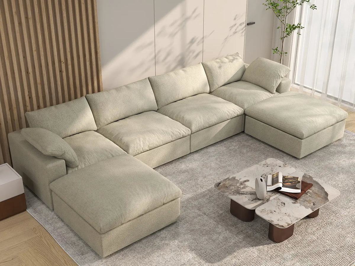 WJS Home 6 Piece Cotton and Linen Khaki U shaped Sectionals 160 Cloud Like Comfort 4 Seater_8
