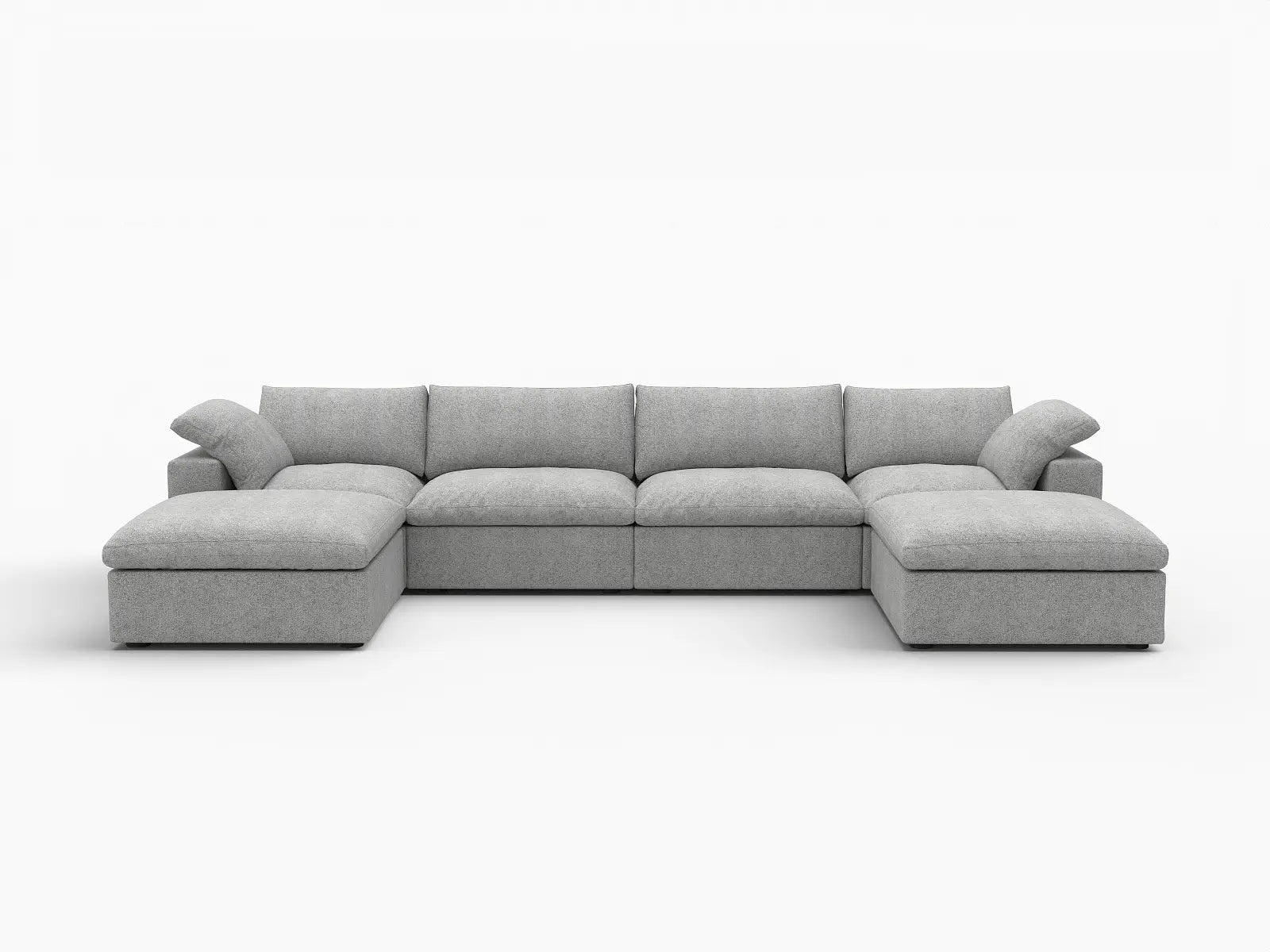 Deluxe Premium Cloud Sectional Sofas Covers | Light Grey Cotton and Linen Sofa Cover for 4-Seater With 2 Ottomans