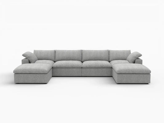 Deluxe Premium Cloud Sectional Sofas Covers | Light Grey Cotton and Linen Sofa Cover for 4-Seater With 2 Ottomans
