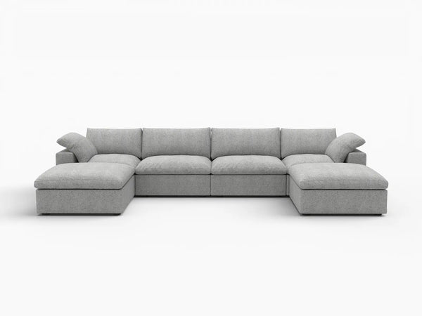Deluxe Premium Cloud Sectional Sofas Covers | Light Grey Cotton and Linen Sofa Cover for 4-Seater With 2 Ottomans