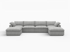 Deluxe Premium Cloud Sectional Sofas Covers | Light Grey Cotton and Linen Sofa Cover for 4-Seater With 2 Ottomans