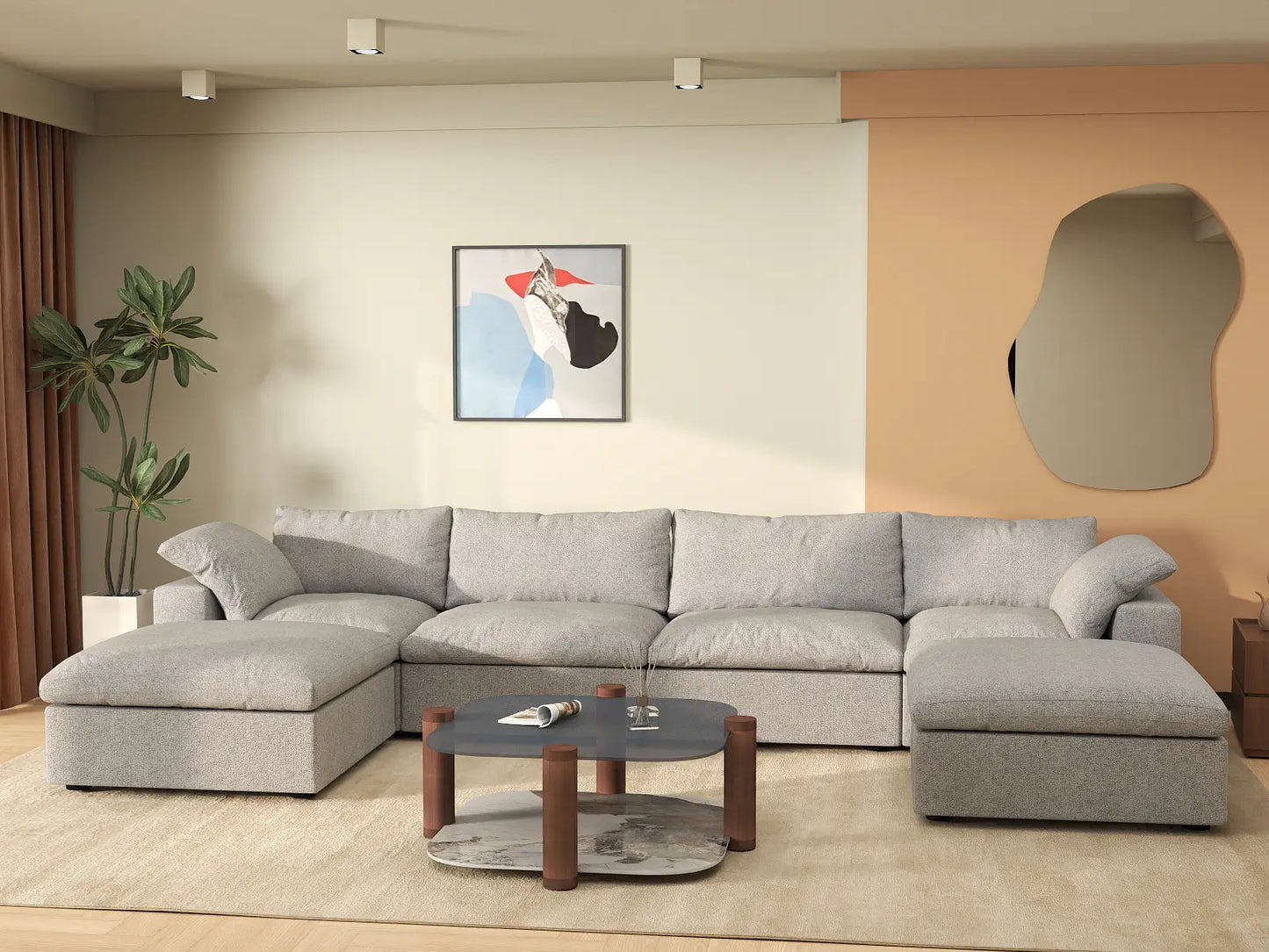 WJS Home 6 Piece Cotton and Linen Light Grey U shaped Sectionals 160 Removable _ Washable Covers 4 Seater_6