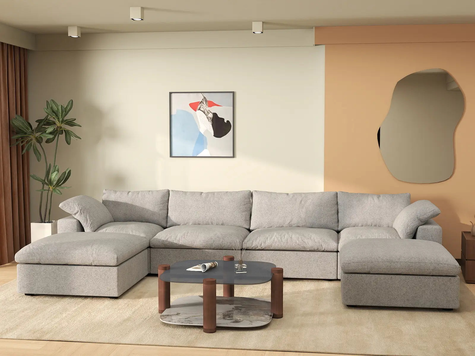 WJS Home 6 Piece Cotton and Linen Light Grey U shaped Sectionals 160 Removable _ Washable Covers 4 Seater_6