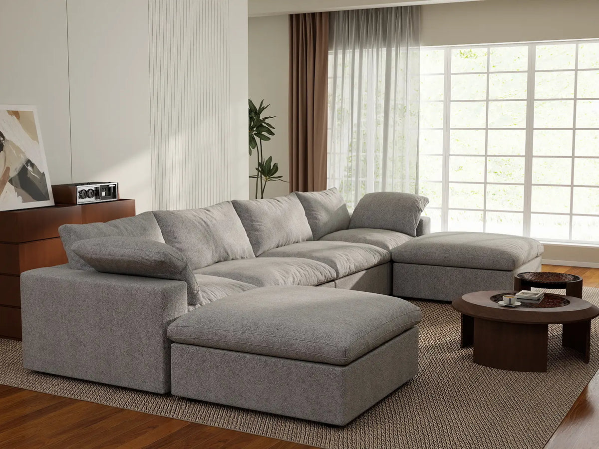 WJS Home 6 Piece Cotton and Linen Light Grey U shaped Sectionals 160 Removable _ Washable Covers 4 Seater_7
