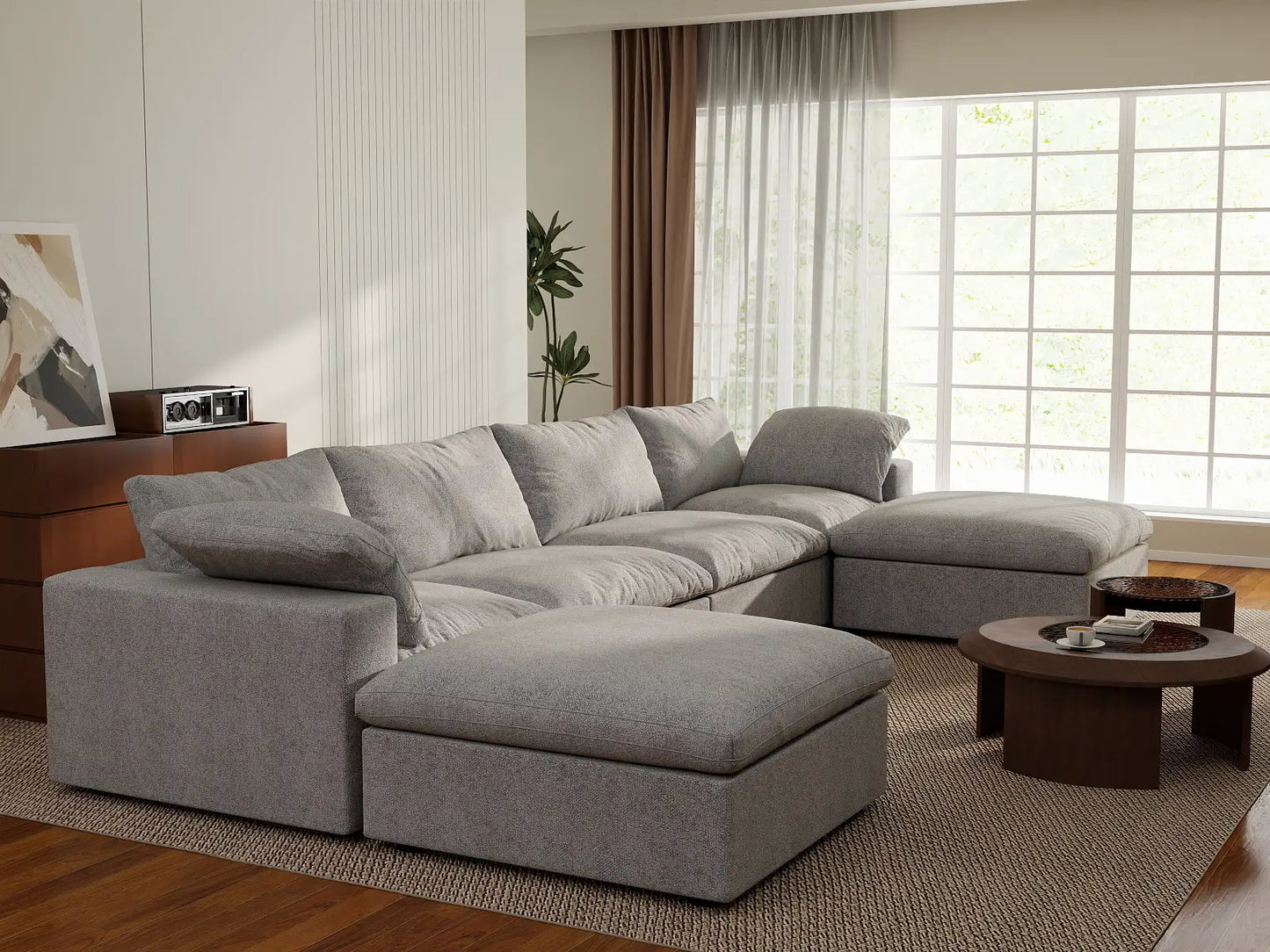 WJS Home 6 Piece Cotton and Linen Light Grey U shaped Sectionals 160 Removable _ Washable Covers 4 Seater_7