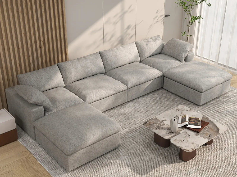 WJS Home 6 Piece Cotton and Linen Light Grey U shaped Sectionals 160 Removable _ Washable Covers 4 Seater_8