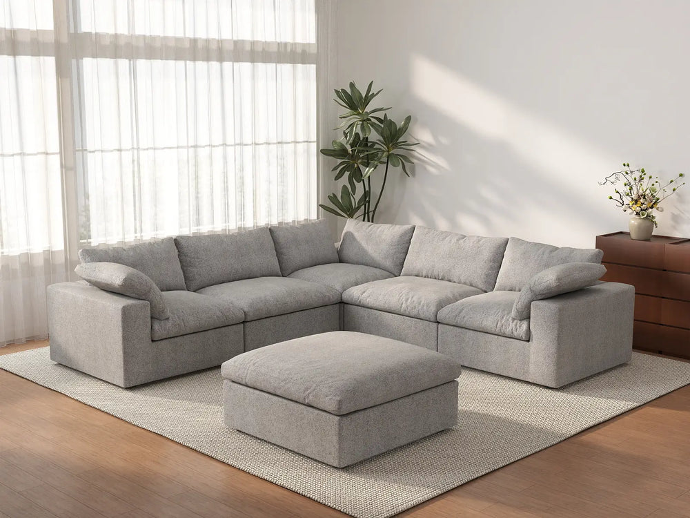 WJS Home 6 Piece Cotton and Linen Light Grey V shaped Sectionals 160 Cloud Like Comfort 5 Seater_3