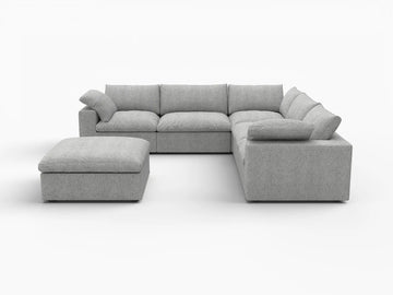 Deluxe Premium Cloud Sectional Sofas Covers | Light Grey Cotton and Linen Sofa Cover for 5-Seater With Ottoman