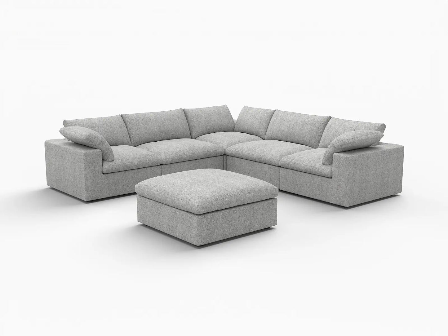 WJS Home 6 Piece Cotton and Linen Light Grey V shaped Sectionals 160 Cloud Like Comfort 5 Seater_5