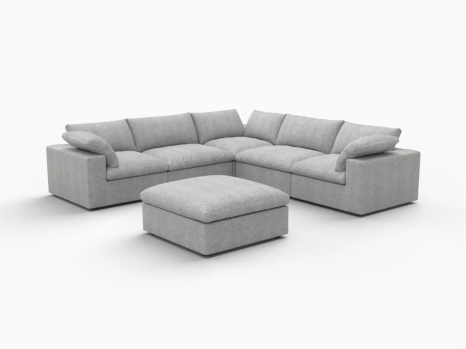 WJS Home 6 Piece Cotton and Linen Light Grey V shaped Sectionals 160 Cloud Like Comfort 5 Seater_5