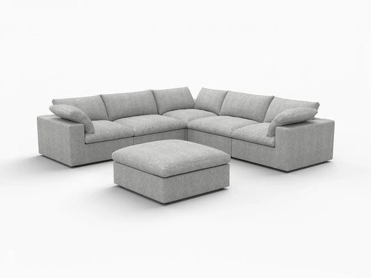 WJS Home 6 Piece Cotton and Linen Light Grey V shaped Sectionals 160 Cloud Like Comfort 5 Seater_5