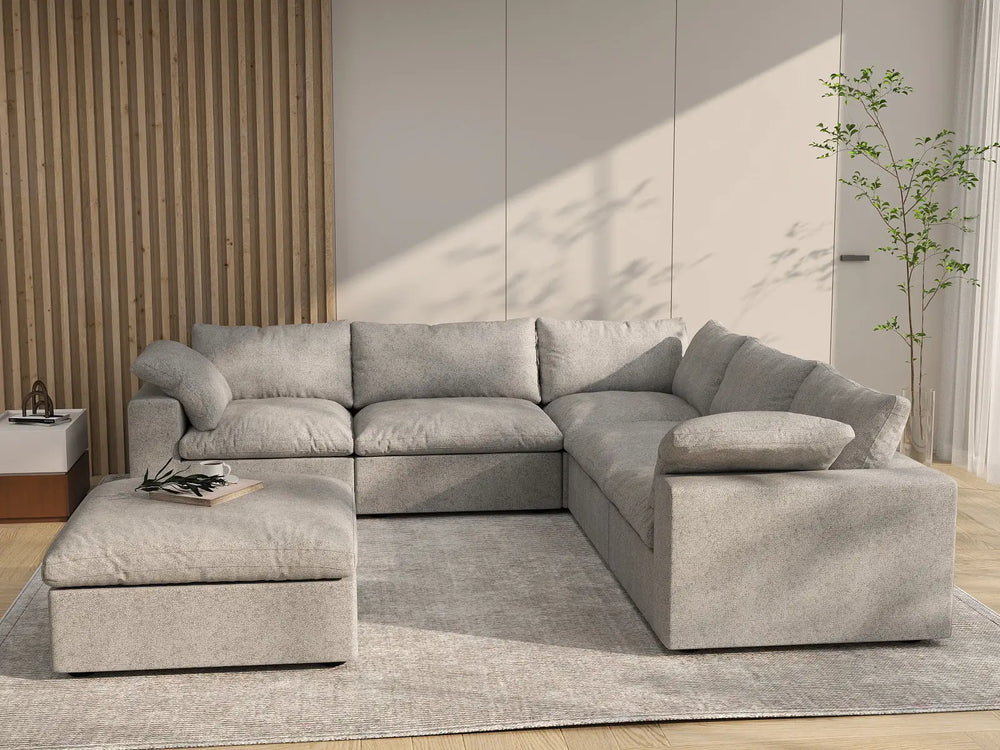 WJS Home 6 Piece Cotton and Linen Light Grey V shaped Sectionals 160 Cloud Like Comfort 5 Seater_6