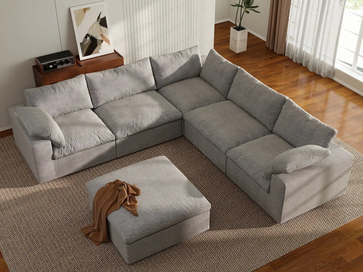 WJS Home 6 Piece Cotton and Linen Light Grey V shaped Sectionals 160 Cloud Like Comfort 5 Seater_8