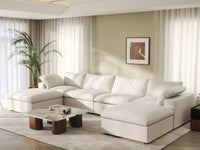 WJS Home 6 Piece Cotton and Linen White U shaped Sectionals 160 Storage Ottoman 4 Seater_1