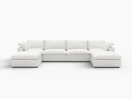 Deluxe Premium Cloud Sectional Sofas Covers | White Cotton and Linen Sofa Cover for 4-Seater With 2 Ottomans