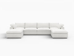 Deluxe Premium Cloud Sectional Sofas Covers | White Cotton and Linen Sofa Cover for 4-Seater With 2 Ottomans