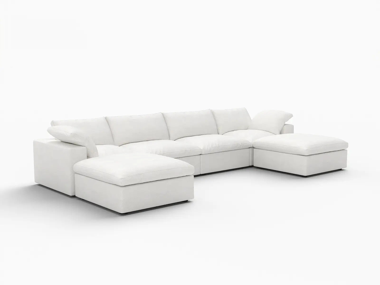 WJS Home 6 Piece Cotton and Linen White U shaped Sectionals 160 Storage Ottoman 4 Seater_5