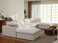 WJS Home 6 Piece Cotton and Linen White U shaped Sectionals 160 Storage Ottoman 4 Seater_7