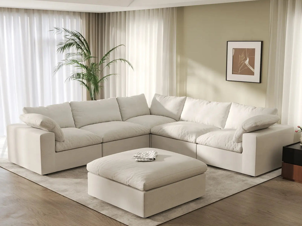 WJS Home 6 Piece Cotton and Linen White V shaped Sectionals 160 Removable _ Washable Covers 5 Seater_1