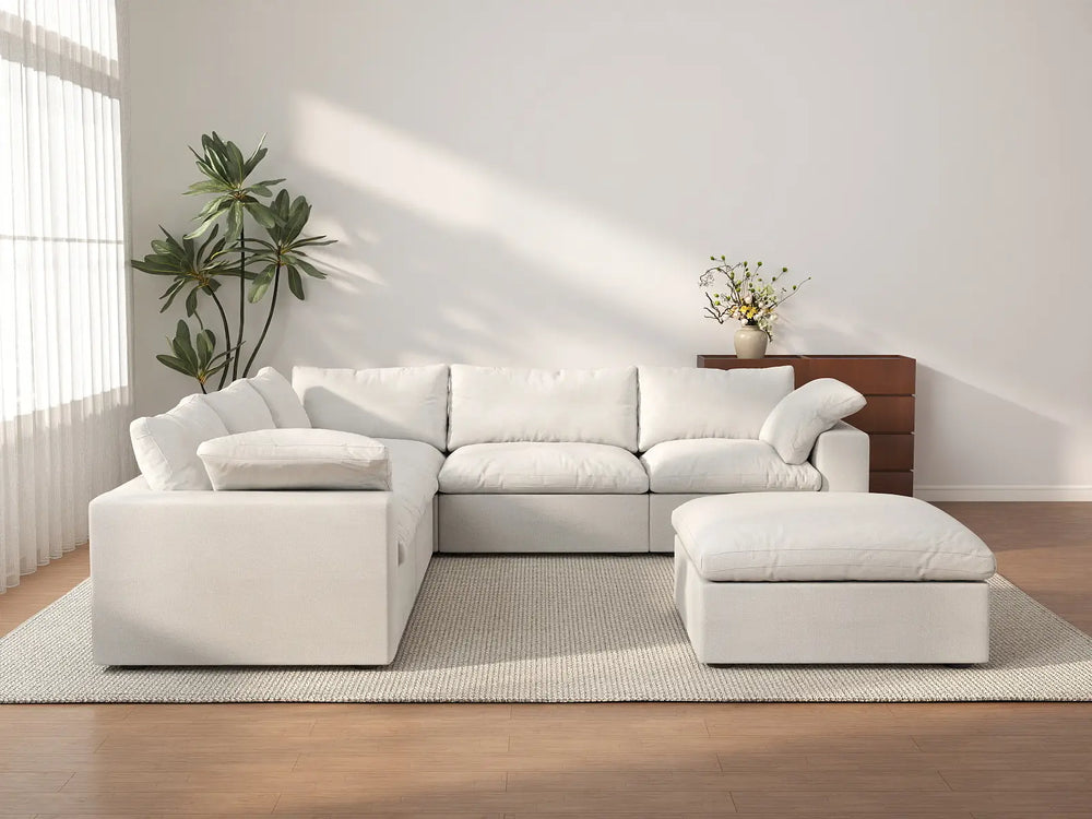 WJS Home 6 Piece Cotton and Linen White V shaped Sectionals 160 Removable _ Washable Covers 5 Seater_2