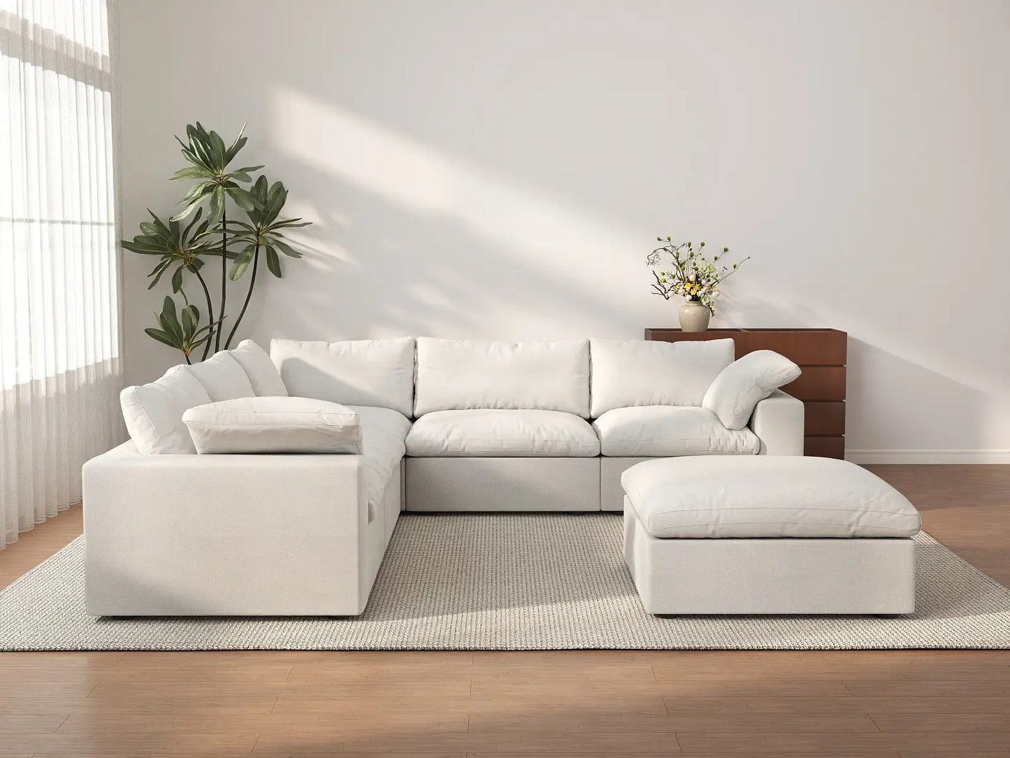 WJS Home 6 Piece Cotton and Linen White V shaped Sectionals 160 Removable _ Washable Covers 5 Seater_2