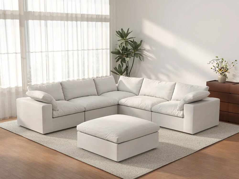WJS Home 6 Piece Cotton and Linen White V shaped Sectionals 160 Removable _ Washable Covers 5 Seater_3