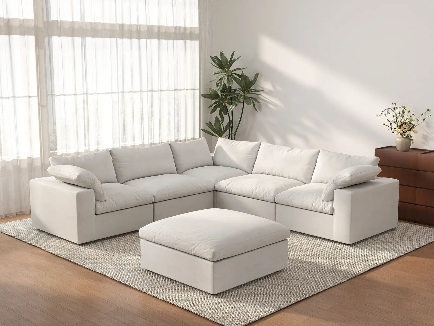 WJS Home 6 Piece Cotton and Linen White V shaped Sectionals 160 Removable _ Washable Covers 5 Seater_3