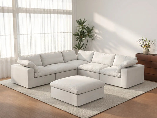 WJS Home 6 Piece Cotton and Linen White V shaped Sectionals 160 Removable _ Washable Covers 5 Seater_3