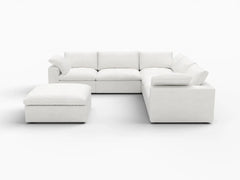 Deluxe Premium Cloud Sectional Sofas Covers | White Cotton and Linen Sofa Cover for 5-Seater With Ottoman