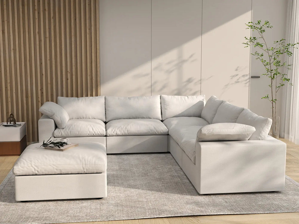 WJS Home 6 Piece Cotton and Linen White V shaped Sectionals 160 Removable _ Washable Covers 5 Seater_6