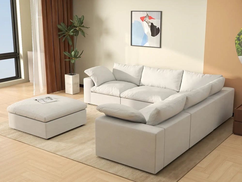 WJS Home 6 Piece Cotton and Linen White V shaped Sectionals 160 Removable _ Washable Covers 5 Seater_7