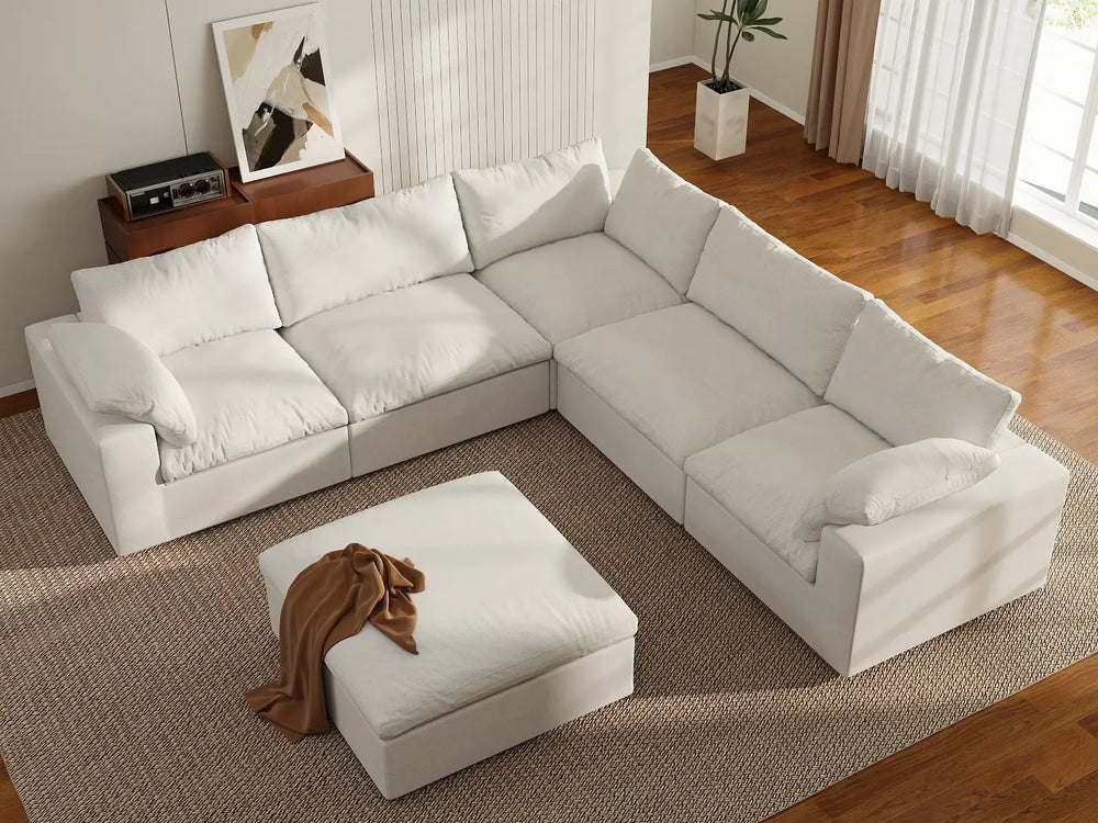 WJS Home 6 Piece Cotton and Linen White V shaped Sectionals 160 Removable _ Washable Covers 5 Seater_8