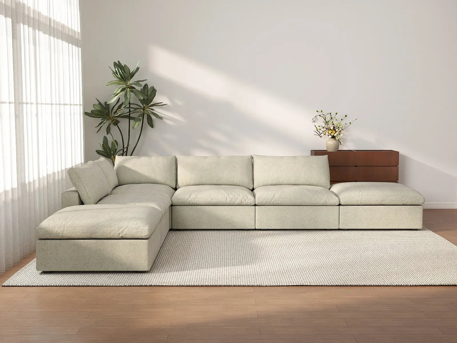 WJS Home 6 Piece Khaki Cotton and Linen L Shaped Sectionals 4 Seater_2