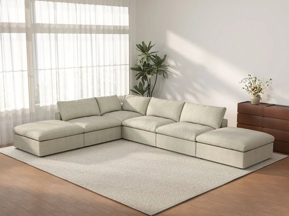 WJS Home 6 Piece Khaki Cotton and Linen L Shaped Sectionals 4 Seater_3