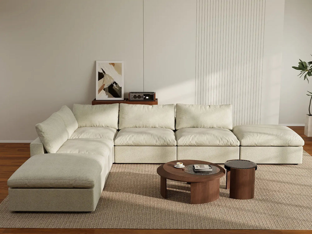 WJS Home 6 Piece Khaki Cotton and Linen L Shaped Sectionals 4 Seater_6