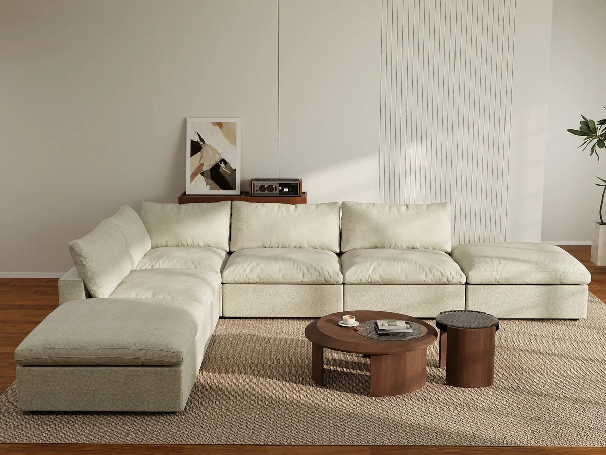 WJS Home 6 Piece Khaki Cotton and Linen L Shaped Sectionals 4 Seater_6