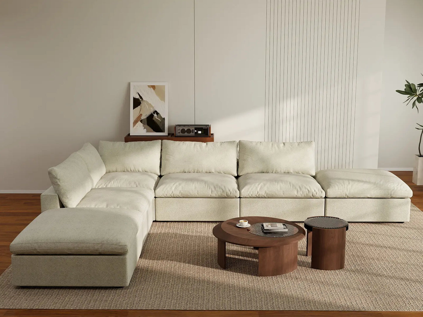 WJS Home 6 Piece Khaki Cotton and Linen L Shaped Sectionals 4 Seater_6