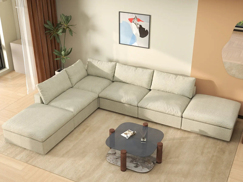 WJS Home 6 Piece Khaki Cotton and Linen L Shaped Sectionals 4 Seater_8