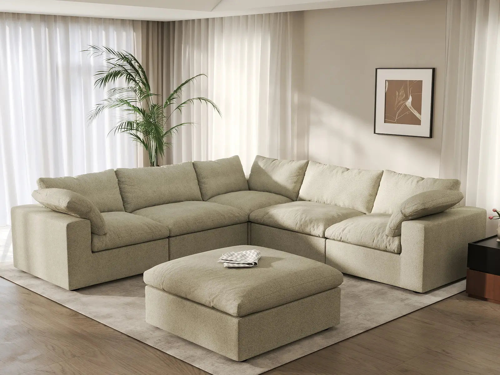 WJS Home 6 Piece Khaki Cotton and Linen Sofa Sets 5 Seater_1