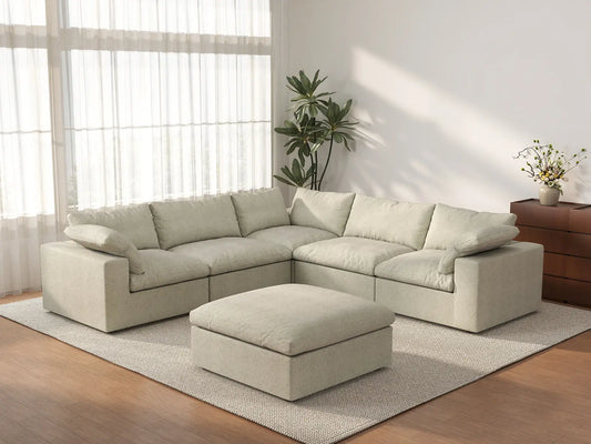 WJS Home 6 Piece Khaki Cotton and Linen Sofa Sets 5 Seater_3