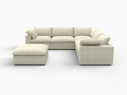 Deluxe Premium Cloud Sectional Sofas Covers | Khaki Cotton and Linen Sofa Cover for 5-Seater With Ottoman