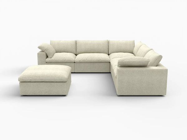 Deluxe Premium Cloud Sectional Sofas Covers | Khaki Cotton and Linen Sofa Cover for 5-Seater With Ottoman